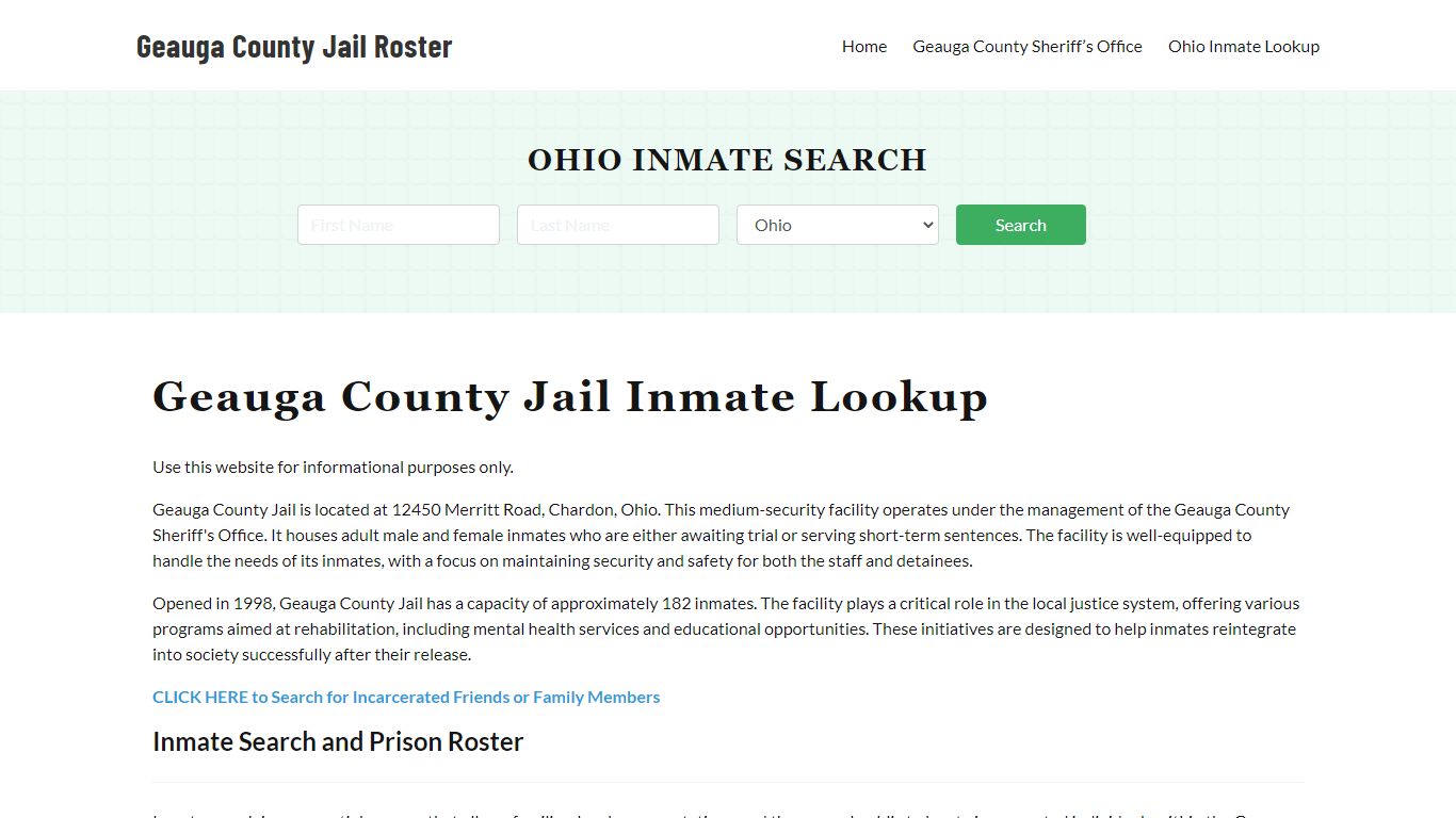 Geauga County Jail Roster Lookup, OH, Inmate Search